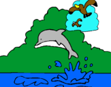 Dibujo Delfín y gaviota pintado por lopi