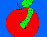 Dibujo Manzana con gusano pintado por yuyita