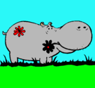 Dibujo Hipopótamo con flores pintado por hipopotamo