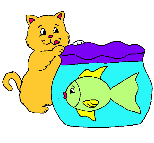 Dibujo Gato y pez pintado por rosy88