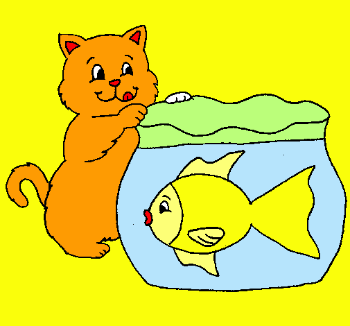 Dibujo Gato y pez pintado por rosy88