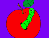 Dibujo Manzana con gusano pintado por beregarza