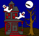 Dibujo Casa fantansma pintado por halloween