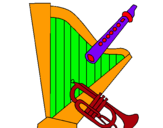 Dibujo Arpa, flauta y trompeta pintado por leyro