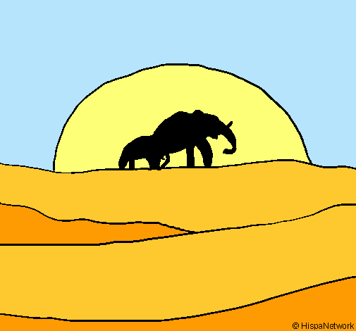 Dibujo Elefante en el amanecer pintado por Puchito