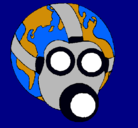 Dibujo Tierra con máscara de gas pintado por ambiente