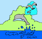 Dibujo Delfín y gaviota pintado por FERMEES