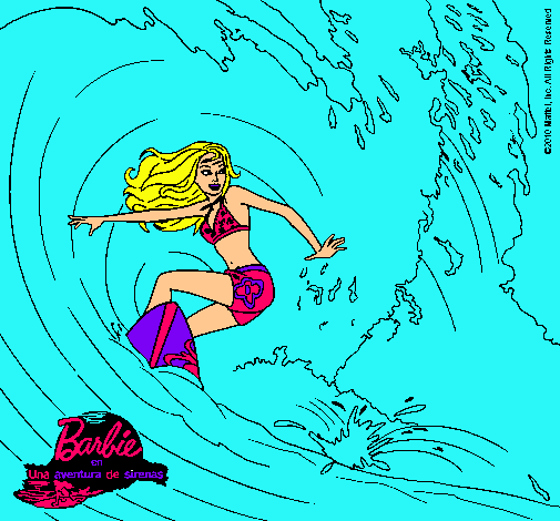 Barbie practicando surf