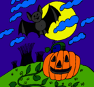 Dibujo Paisaje de Halloween pintado por Murcielago
