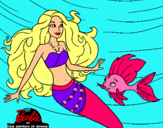 Dibujo Barbie sirena con su amiga pez pintado por jemily