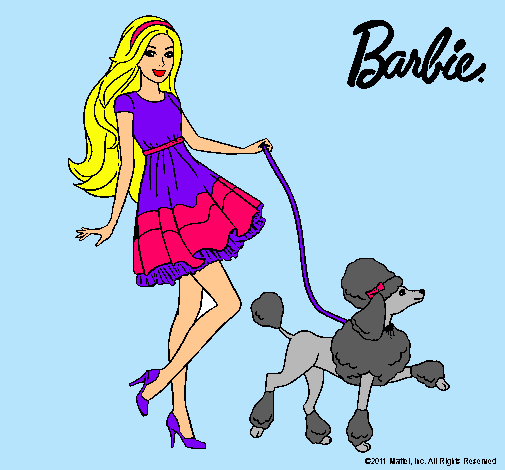 Barbie paseando a su mascota