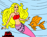 Dibujo Barbie sirena con su amiga pez pintado por GUGUGUGUGUUU