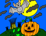 Dibujo Paisaje de Halloween pintado por terror