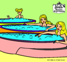 Dibujo Barbie y sus amigas en el jacuzzi pintado por saraycasca