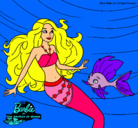 Dibujo Barbie sirena con su amiga pez pintado por lala49