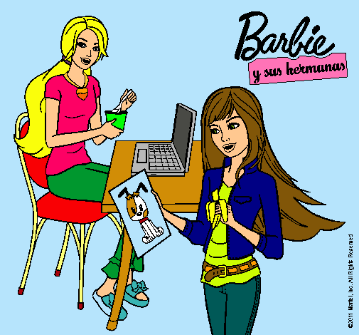 Dibujo Barbie y su hermana merendando pintado por kchachi