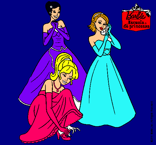 Dibujo Barbie y sus amigas vestidas de gala pintado por Sherryell