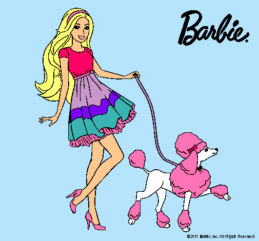 Barbie paseando a su mascota