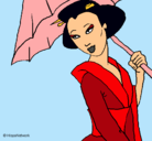 Dibujo Geisha con paraguas pintado por Rominitha