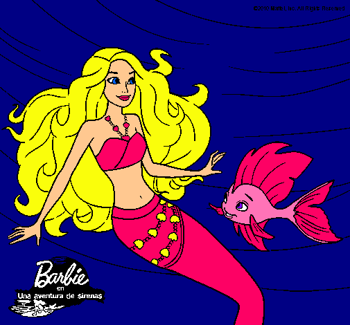 Barbie sirena con su amiga pez