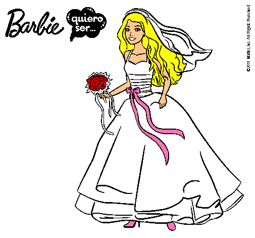 Dibujo Barbie vestida de novia pintado por rosazc