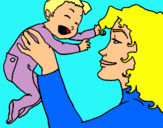 Dibujo Madre con su bebe pintado por tomas6      