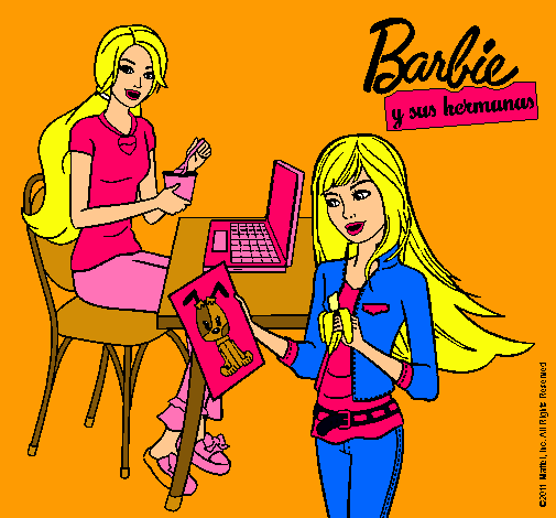 Barbie y su hermana merendando