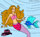Dibujo Barbie sirena con su amiga pez pintado por obbatero