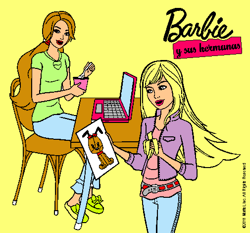 Barbie y su hermana merendando