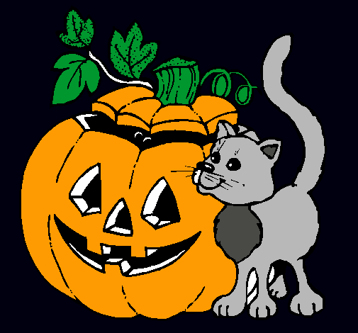 Calabaza y gato