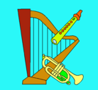 Dibujo Arpa, flauta y trompeta pintado por yeif76yiwuf