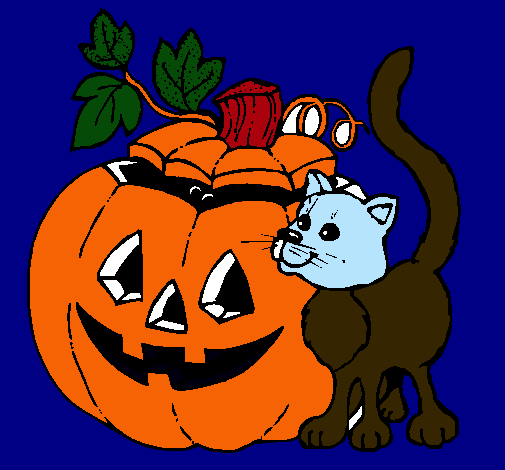 Calabaza y gato