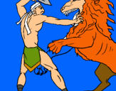 Dibujo Gladiador contra león pintado por Puchito