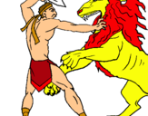 Dibujo Gladiador contra león pintado por gaga