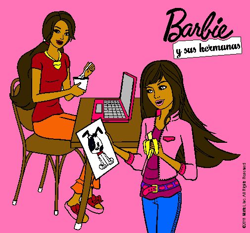 Barbie y su hermana merendando