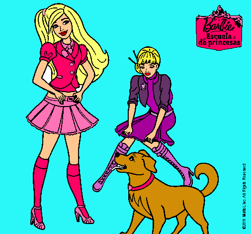 Dibujo Barbie con su perrito y una amiga pintado por Stepii9
