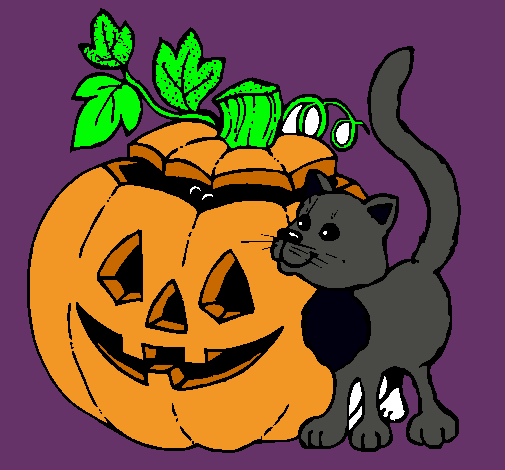 Calabaza y gato