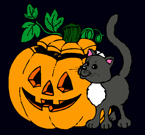 Calabaza y gato