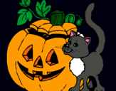 Dibujo Calabaza y gato pintado por allnjnhxjhsk