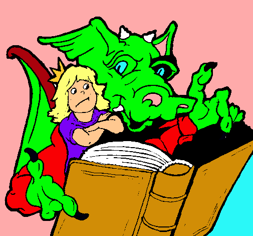 Dragón, chica y libro