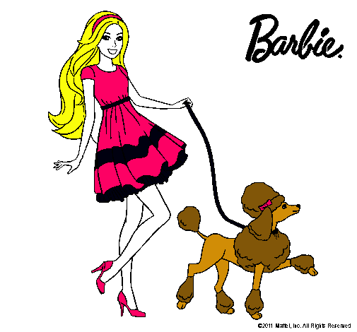 Barbie paseando a su mascota