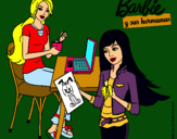 Dibujo Barbie y su hermana merendando pintado por 999999990