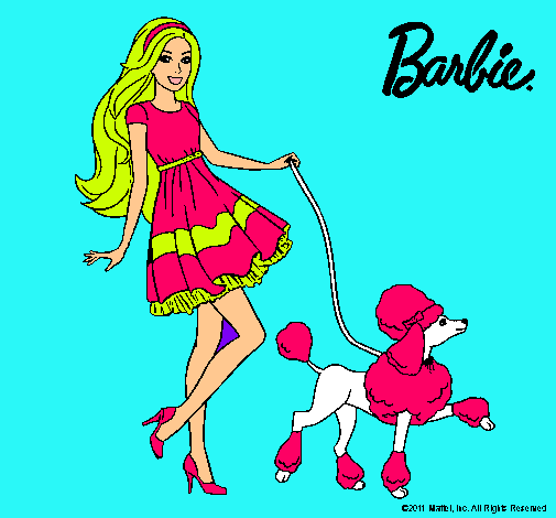 Barbie paseando a su mascota