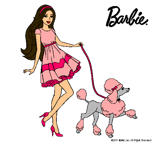 Barbie paseando a su mascota