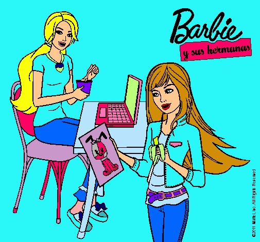 Barbie y su hermana merendando