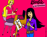 Dibujo Barbie y su hermana merendando pintado por rosela