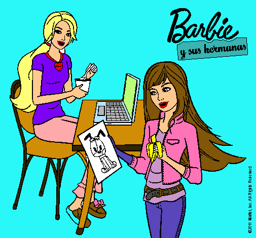 Barbie y su hermana merendando