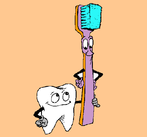 Muela y cepillo de dientes