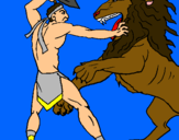 Dibujo Gladiador contra león pintado por diego0