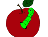Dibujo Manzana con gusano pintado por emili2010